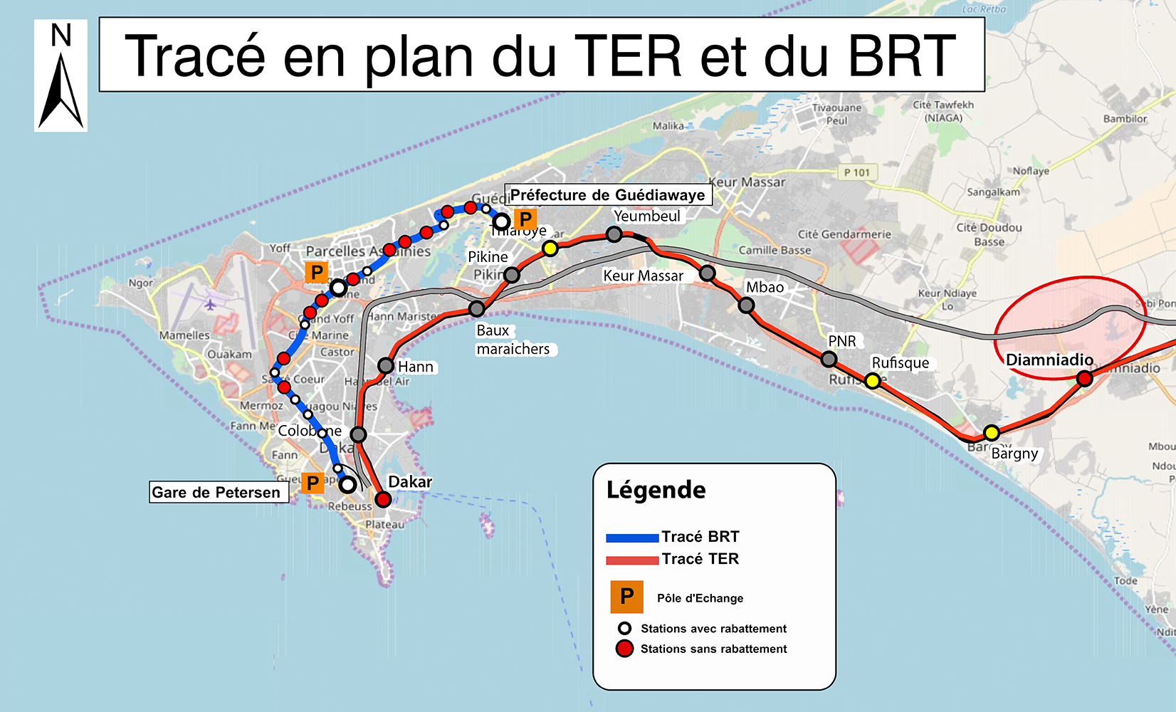 Tracé en plan du TER et du BRT